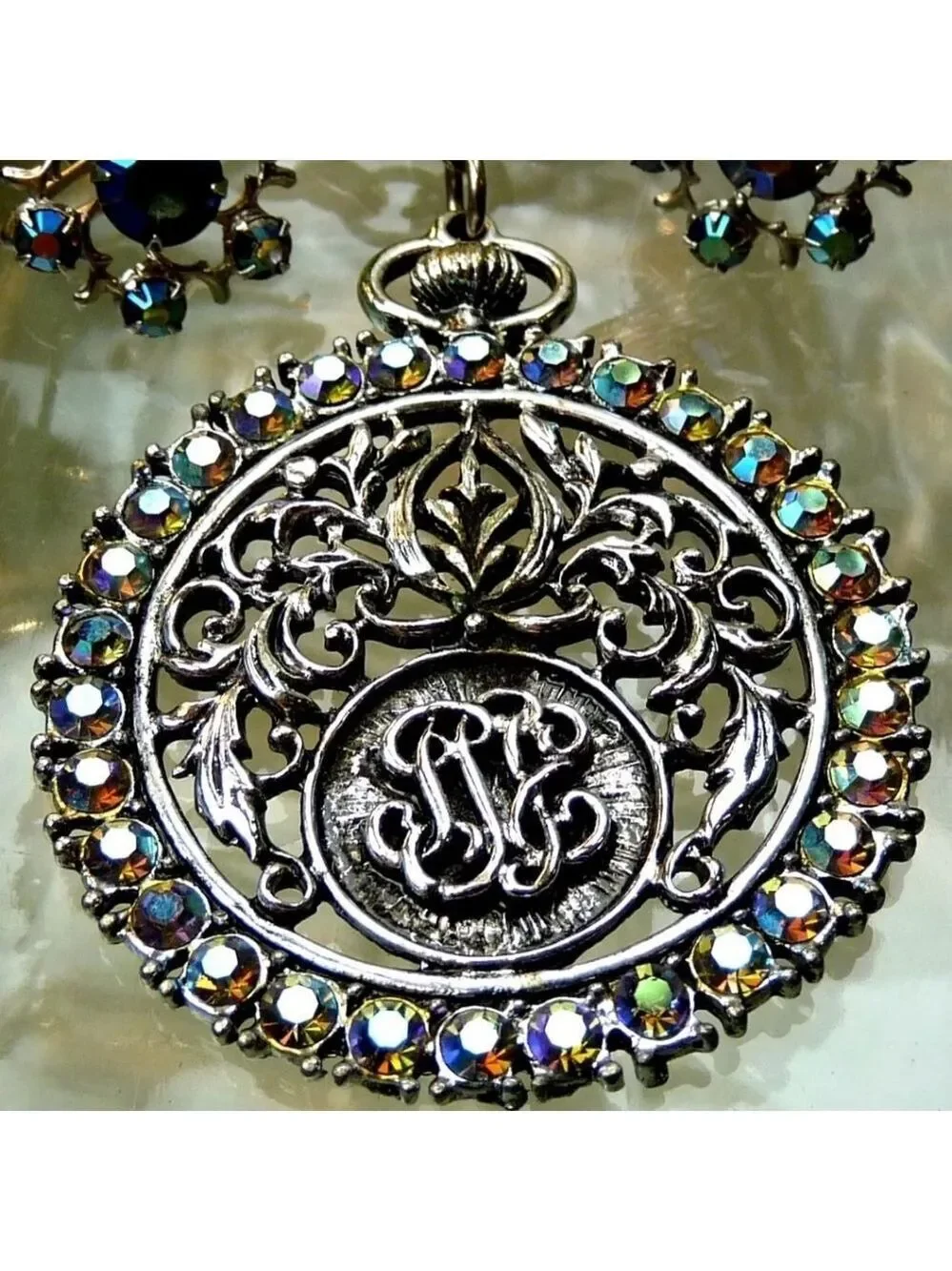 VTG JUDY LEE AB RHINESTONE POCKET WATCH DESIGN PENDANT NECKLACE EARRINGS LOT 20